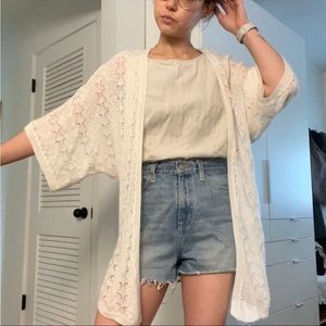 Cream crochet kimono cardigan open sweater boho